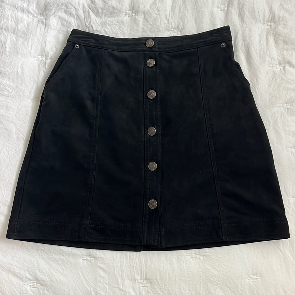 Abercrombie & Fitch black suede button up skirt